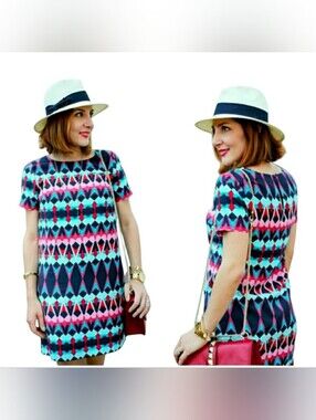 J.Crew EUC Shift Style Mini Geometric Colorful Dress Size 2